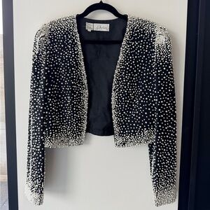 Destinee Vintage Black Balero Jacket with Pearls Size 8